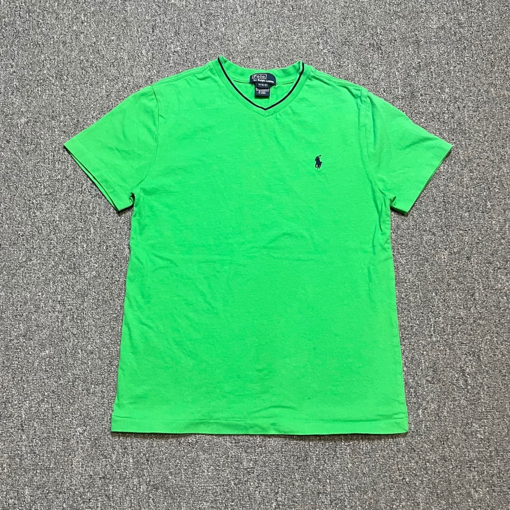 Polo Ralph Lauren T-Shirt Kids M 10-12 Green V-Neck Pony Logo Short Sleeve Tee